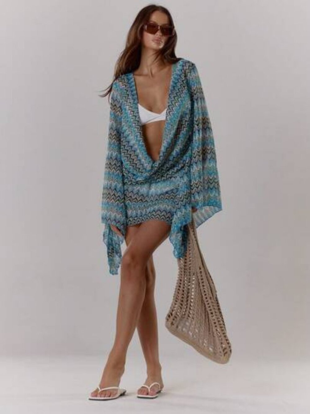 Missoni Style Blue Wavy Pattern Bikini Cover Up